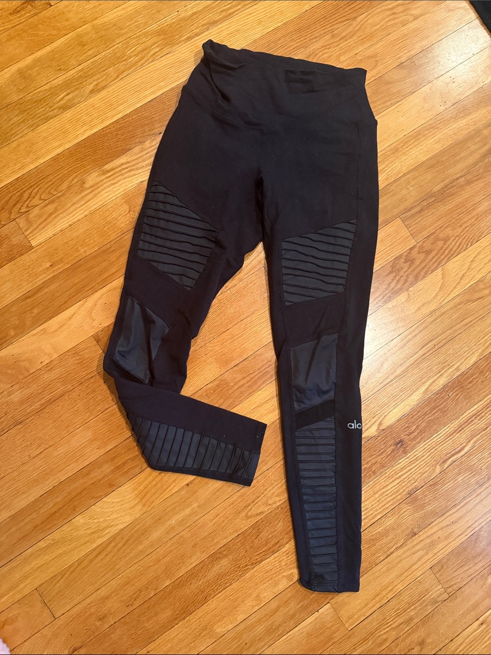ALO Yoga Black Moto-Panel Leggings